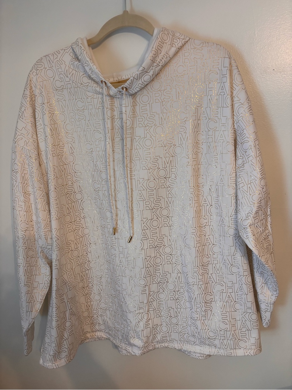 MICHAEL KORS Cream & Gold Logo-Print Hoodie Sweatshirt NWT